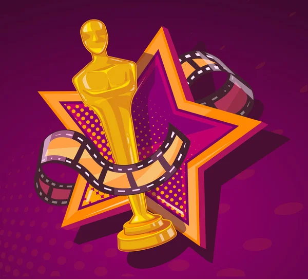 Ilustración vectorial del premio cine amarillo con gran estrella y fil — Vector de stock