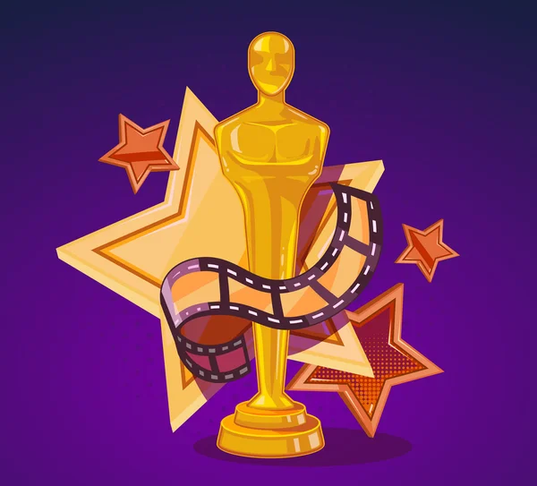 Ilustración vectorial del premio cine amarillo con estrellas y cine r — Vector de stock