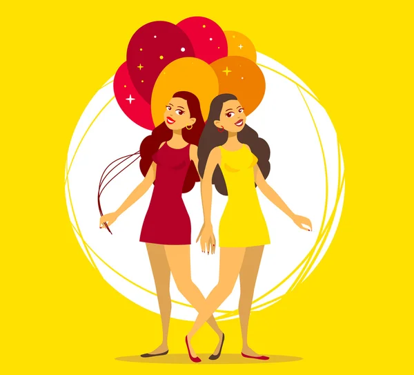 Девушки с пучком воздушных шаров — стоковый вектор