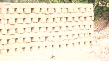 İnşaat alanında kil tuğla şekillendiren yetenekli işçi çocuk, altyapı ortamının geliştirilmesinde geleneksel işçilik, sıkı çalışma ve kırsal sanayi sergiliyor..