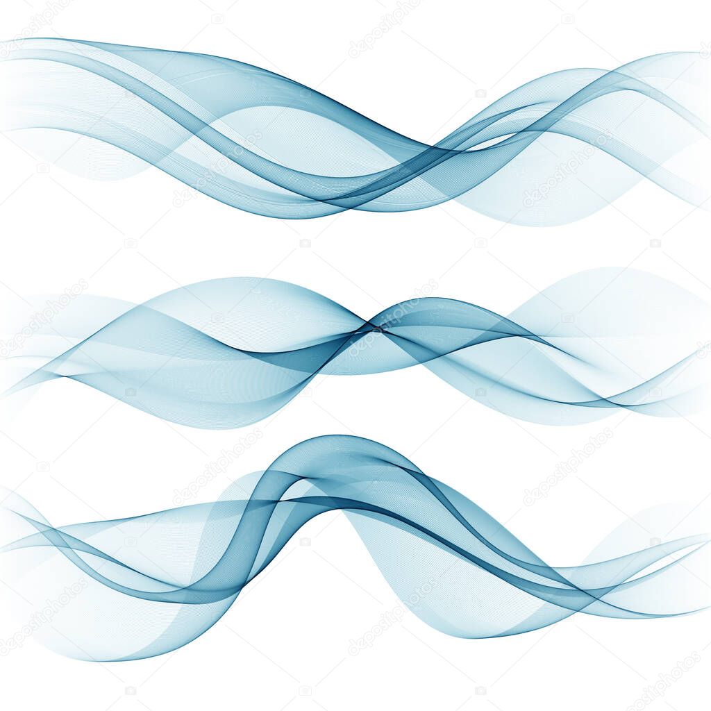 Set abstract color smoke wave. Transparent design smooth Vector lines.
