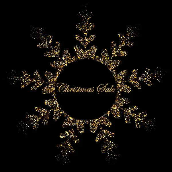Texture glitter oro fiocco di neve isolato su sfondo nero. Illustrazione vettoriale. — Vettoriale Stock