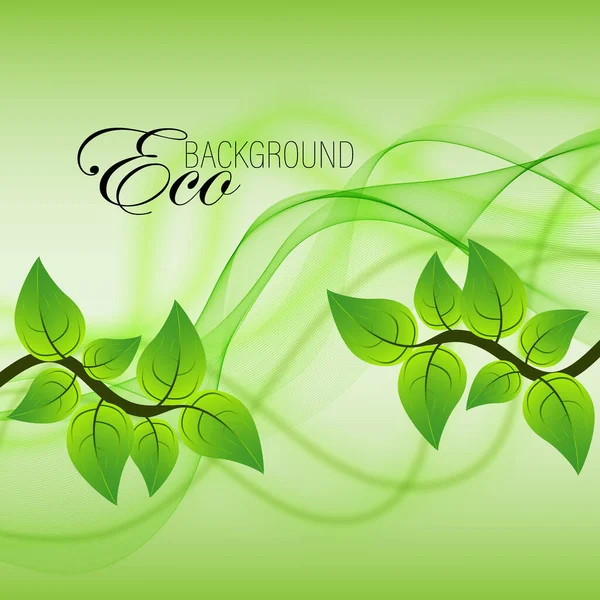 Sfondo astratto con foglie verdi su un ramo, onde lisce verdi. Eco banner, elemento di design — Vettoriale Stock