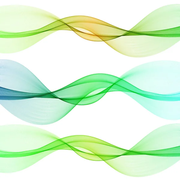 Parlak, taze, hafif bahar ışığı dalgaları koleksiyonu. Mavi yeşil dalgaları ayarla. — Stok Vektör