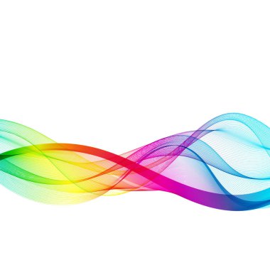 Beyaz arkaplanda yatay dumanlı gökkuşağı dalgası.