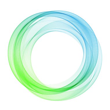 Akan yeşil ve mavi enerjiler dalga daire çerçevesi beyaz arkaplan üzerinde