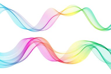 Bir dizi gökkuşağı dalgası. Pürüzsüz duman ve tasarım elementlerinin soyut arkaplanı