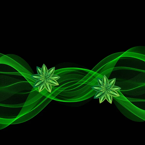 Stílusos zöld vízszintes átlátszó hullám. Absztrakt füstös hullám vonal háttér — Stock Vector