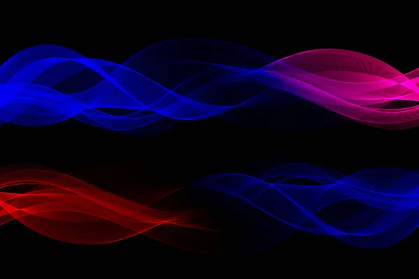 Vague des lignes rouges bleues. Rayures ondulées abstraites sur un fond noir isolé. Art de ligne créatif. Eléments de conception créés à l'aide de l'outil Blend. — Image vectorielle