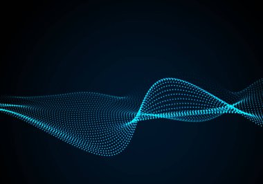 Parçacık dalgası. Mavi vektör arka planı dinamik bir dalga ile noktalıyor. Büyük veri.