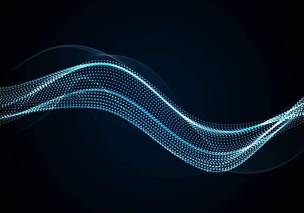 Vague de particules. Le vecteur bleu pointe l'arrière-plan avec une onde dynamique. Big data. — Image vectorielle