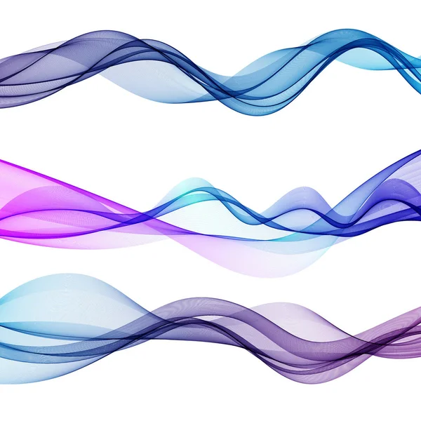 Set de ondas vectoriales de color abstractas humo transparente vector liso líneas azules — Vector de stock