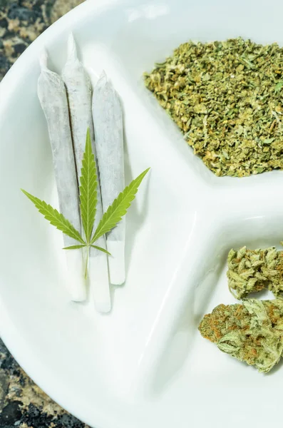 Top View Tray Marijuana Joints Ready Smoke Cannabis Buds Close — Stock Photo, Image