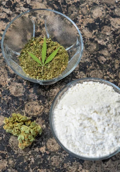 Složky Pro Přípravu Konopné Mouky Vaření Marihuany Jedlé — Stock fotografie
