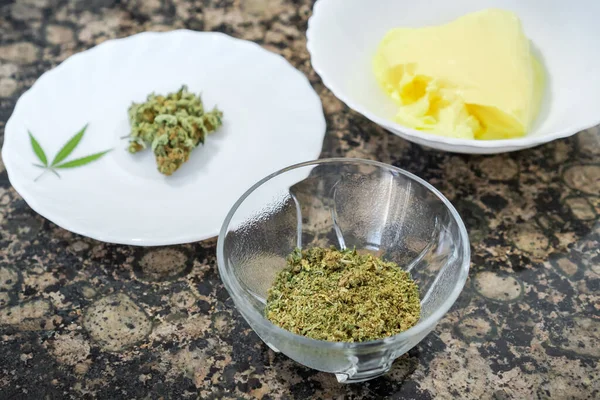 Cooking Marijuana Ingredients Prepare Cannabis Butter — Stock Photo, Image