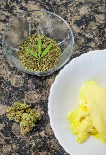 Ingredients Prepare Cannabis Butter Cannabutter Cooking Marijuana Edibles — Stock Photo, Image