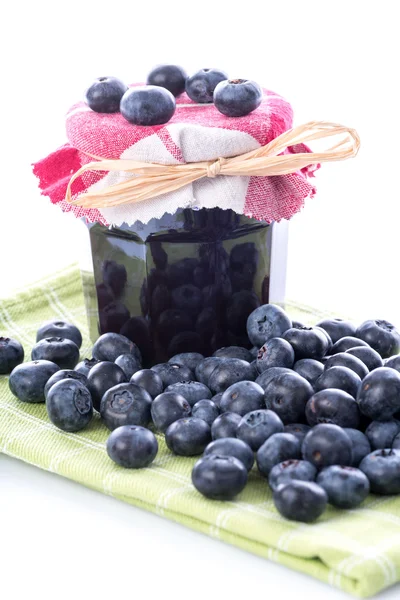 Blueberry jam jar z świeże jagody — Zdjęcie stockowe