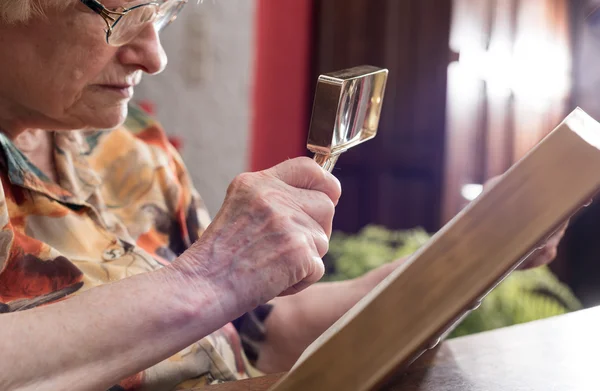 Idős nő olvasás egy könyvet — Stock Fotó