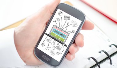 Veri işleme kavramı bir smartphone cep telefonu ile