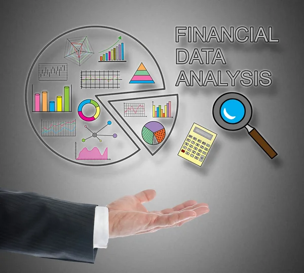 Conceito de análise de dados financeiros levitando acima de uma mão — Fotografia de Stock