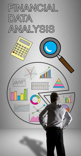 Financial data analysis concept watched by a businessman — Stock Photo, Image