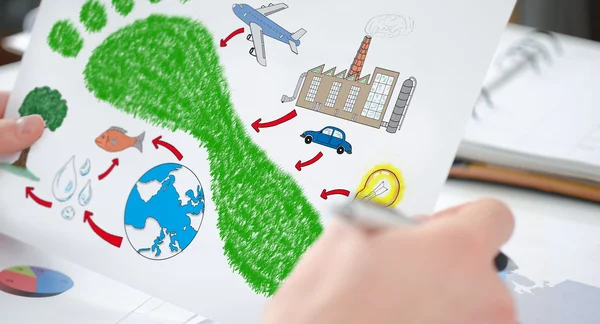 Carbon footprint koncept på ett papper — Stockfoto
