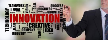 Bir işadamı tarafından çizilmiş yenilik kelime bulutu kavramı