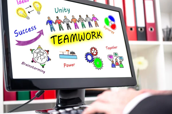 Teamwork concept op een computerscherm — Stockfoto