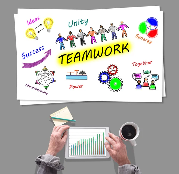 Teamwork concept placed on a desk — Stock Photo, Image