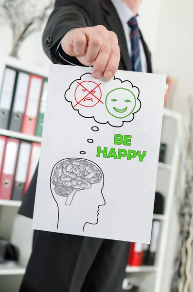 Концепция счастливых мыслей, представленная бизнесменом — стоковое фото