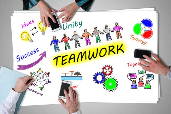 Teamwork concept placed on a desk — Stock Photo, Image