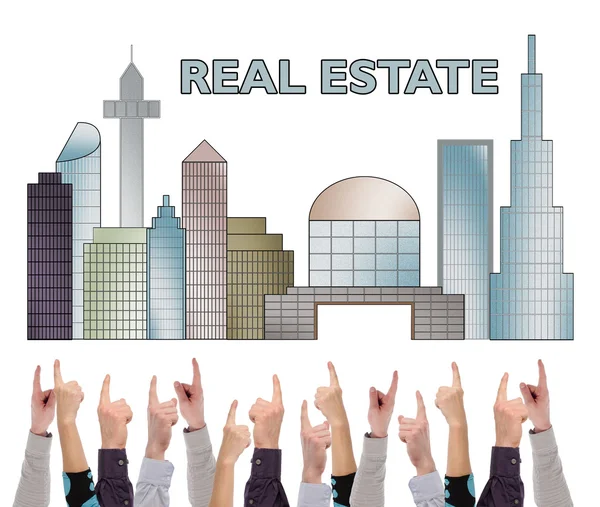 Real estate concept pointed by several fingers — Stock Photo, Image