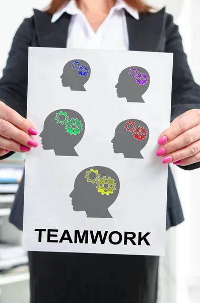 Paper Teamwork Concept Held Businesswoman — Stock Photo, Image