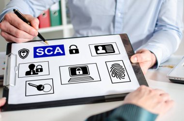 İş adamı panoda sca kavramını gösteriyor