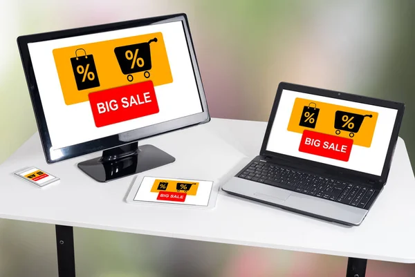 Big sale concept shown on different information technology devices