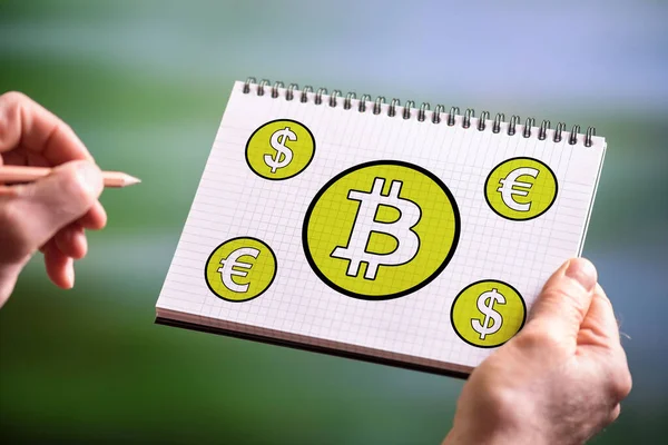 Handtekening Bitcoin Concept Een Notitieblok — Stockfoto