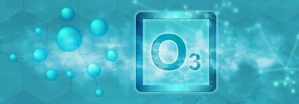O3符号 灰色背景下具有分子和网络的臭氧分子 — 图库照片