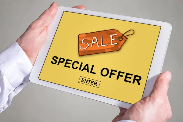 Tablet screen displaying a special offer concept