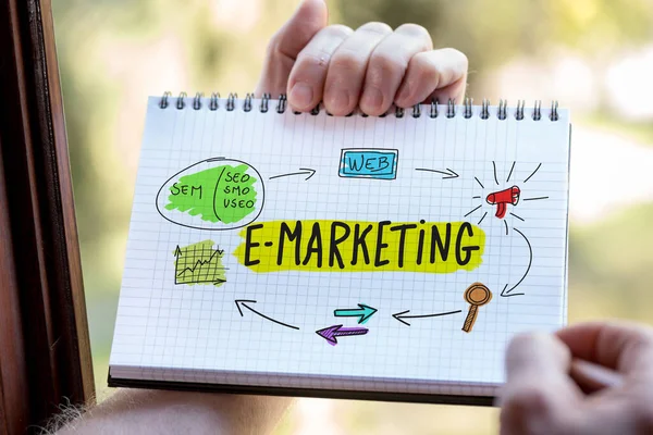 Concepto Marketing Dibujo Mano Bloc Notas — Foto de Stock