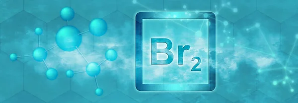 Br2 Symbol Brommolekül Mit Molekül Und Netzwerk Auf Blauem Hintergrund — Stockfoto