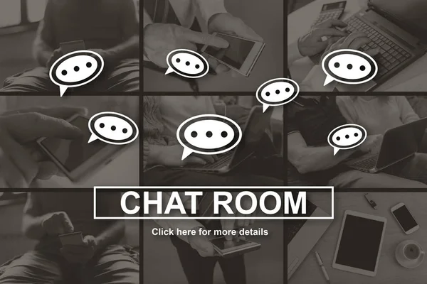 Chat room concept illustrated by pictures on background