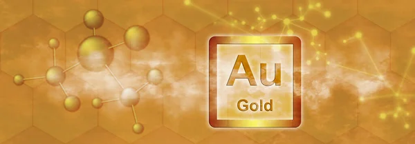 Symbol Gold Chemical Element Molecule Network Yellow Background — Stock Photo, Image