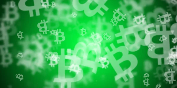 Voler Logos Bitcoin Sur Fond Vert Flashy — Photo