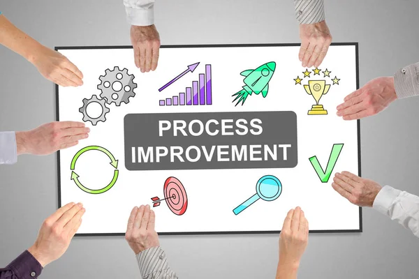 Concepto Mejora Del Proceso Una Pizarra Sostenida Por Las Manos — Foto de Stock
