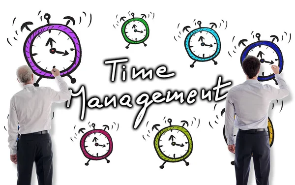 Time Management Concept Drawn White Wall Businessmen — Stock Photo, Image