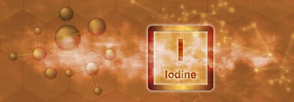 Símbolo Elemento Químico Yodo Con Molécula Red Sobre Fondo Naranja — Foto de Stock