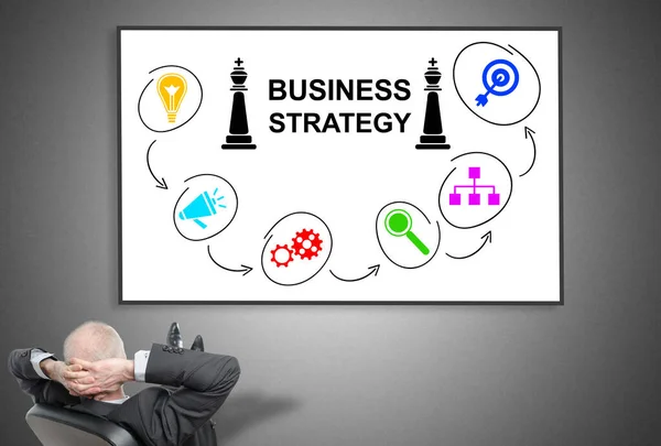 Relaxed Businessman Looking Business Strategy Concept Whiteboard — Stock Photo, Image