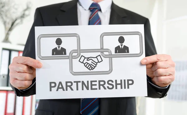 Paper Showing Business Partnership Concept Held Businessman — Stock Photo, Image