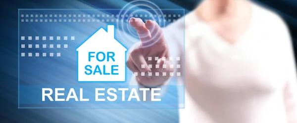 Woman Touching Real Estate Concept Touch Screen Her Fingers — Stock Photo, Image