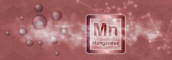 Mn符号 红色背景上具有分子和网络的锰化学元素 — 图库照片